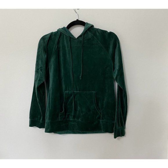 F21 Ambiance Hunter Forest Green Velvet Velour Pullover Hoodie Sweater Medium - Picture 8 of 9